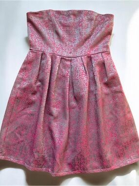 Eight Sixty Y2K Strapless Grey Pink Geo-Print Dress | Size S